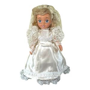 Disney Princess Cinderella Bride Doll Blonde Hair Blue Eyes Lace Wedding Dress